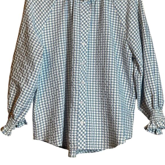 Finley Fiona Rushed Green and Blue Seersucker Button Front Blouse Size Medium 📦 - Picture 10 of 11